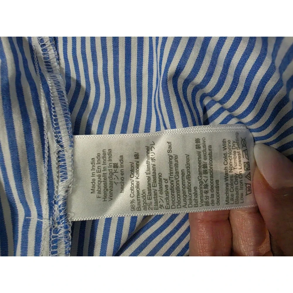 J.Crew Blue White Striped Bow Applique Cotton Blend Button Down Shirt CP808 S